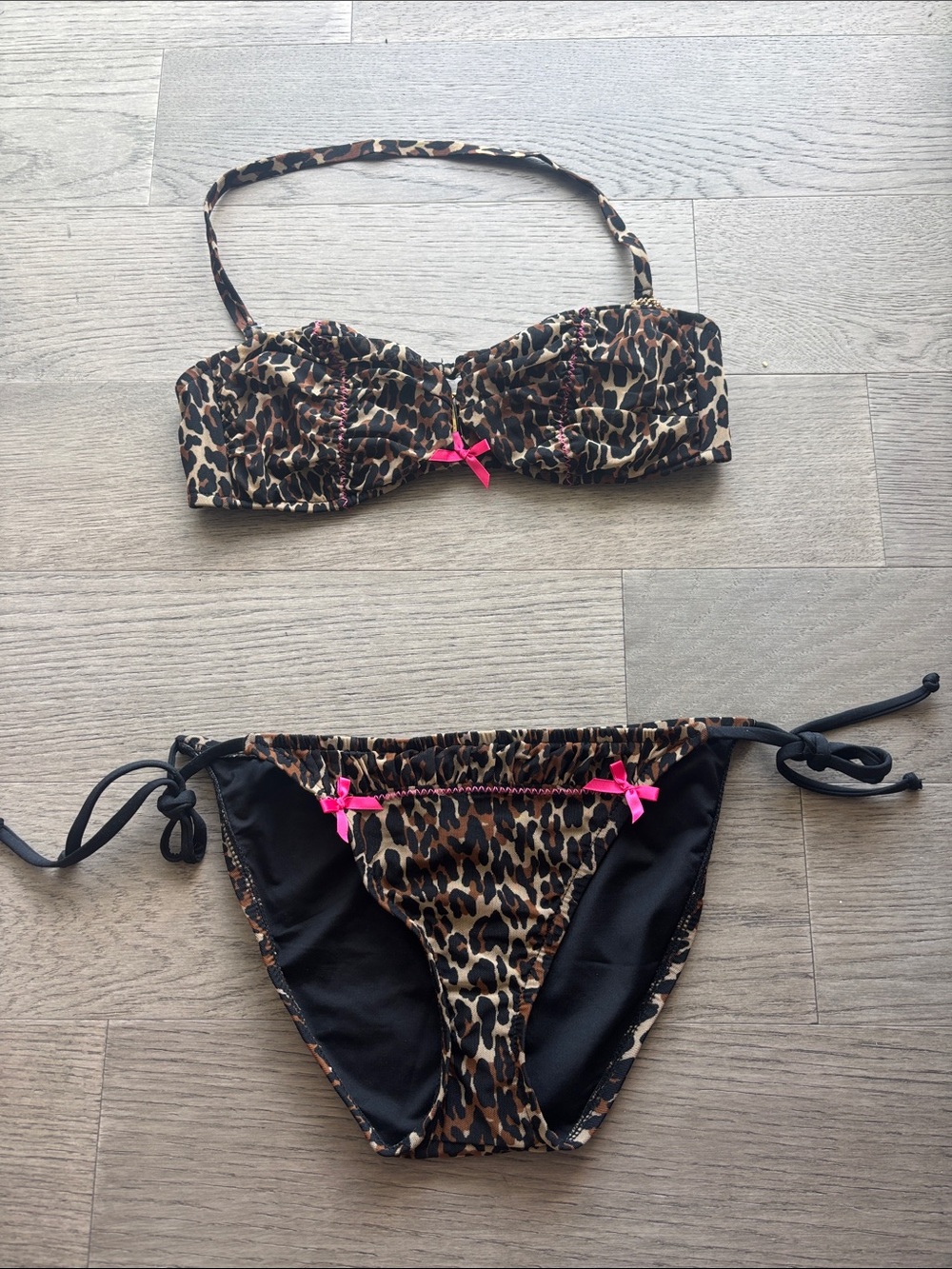 Leopard Print Women’s Bikini Set with Pink Accents